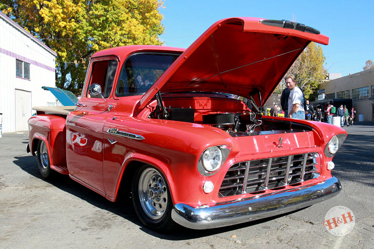 Sporty red stepside classic Chevrolet pickup