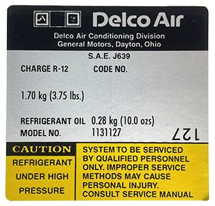 Delco AC Compressor Decal | 1979 Camaro   Gauges | Jim Osborn Reproductions | 41163