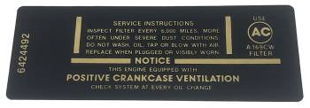 Air Cleaner Service Decal | 1967 Camaro | Jim Osborn Reproductions | 41118