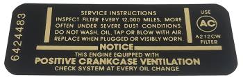 Air Cleaner Service Decal | 1967 Camaro | Jim Osborn Reproductions | 41119