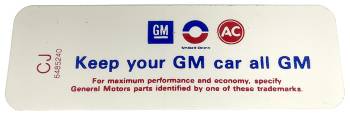 Keep Your GM All GM Decal | 1969 Camaro | Jim Osborn Reproductions | 41126