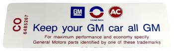 Keep Your GM All GM Decal | 1969 Camaro | Jim Osborn Reproductions | 41123