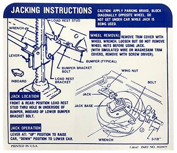 Jack Instruction | 1968 Camaro SS | Jim Osborn Reproductions | 41268