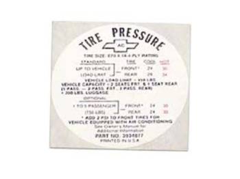 Jim Osborn Reproductions - Glove Box Tire Pressure Decal - Image 1