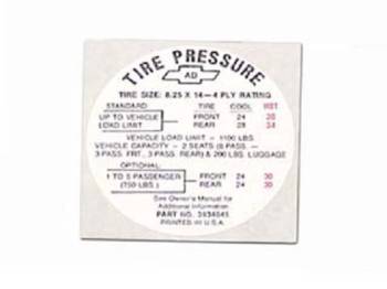 Jim Osborn Reproductions - Glove Box Tire Pressure Decal - Image 1