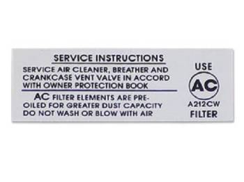 Jim Osborn Reproductions - Air Cleaner Service Decal - Image 1