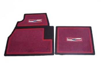 Danchuk MFG - Carpet/Rubber Floor Mats with Crest Emblem Red (4 pcs) - Image 1
