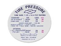 Interior Restoration Parts & Trim - Interior Decals - Jim Osborn Reproductions - Tire Pressure Decal