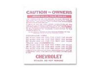 Classic Chevy & GMC Truck Parts - Jim Osborn Reproductions - Engine Break In Card